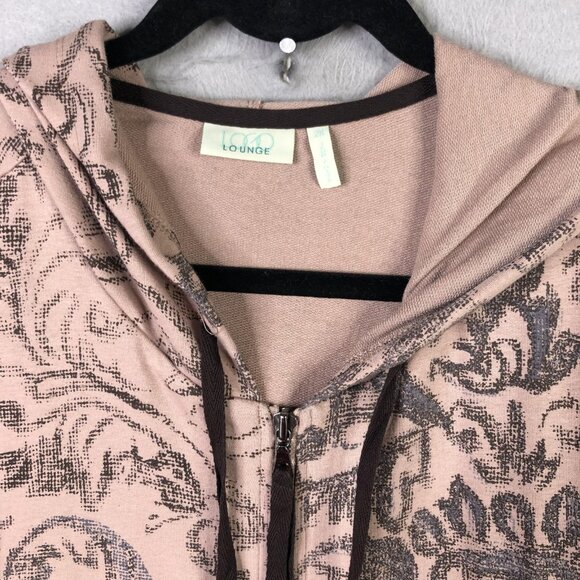 LOGO Lounge Hoodie Womens 2XL Pink Gray Damask Zip Front Pleated Mesh Hem Tunic - Picture 13 of 16